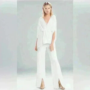 Josie Natori silky soft Caftan Top $395 new white cream